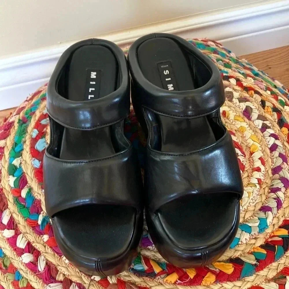 Simon Miller Black Veagan  Leather Platform Sandals